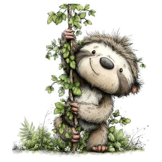 woodland creature, hedgehog, cute animal, whimsical, nature themed, forest green, cream, tan, brown, beige, sage green, hop plant, botanical, woodland, children's fabric, baby quilt, nursery, storybook illustration, whimsical animal, gentle, soft colors, watercolor style, illustrated, garden theme, nature lover, animal lover, spring, summer, playful, charming