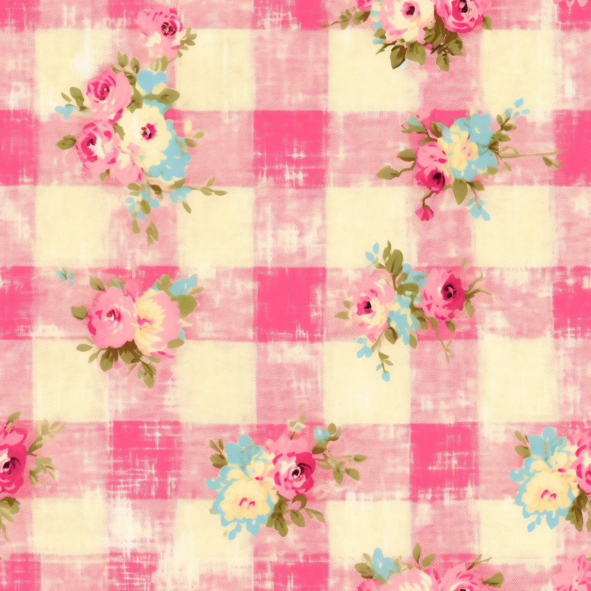 Rosy Gingham Pattern 5 Minky Fabric