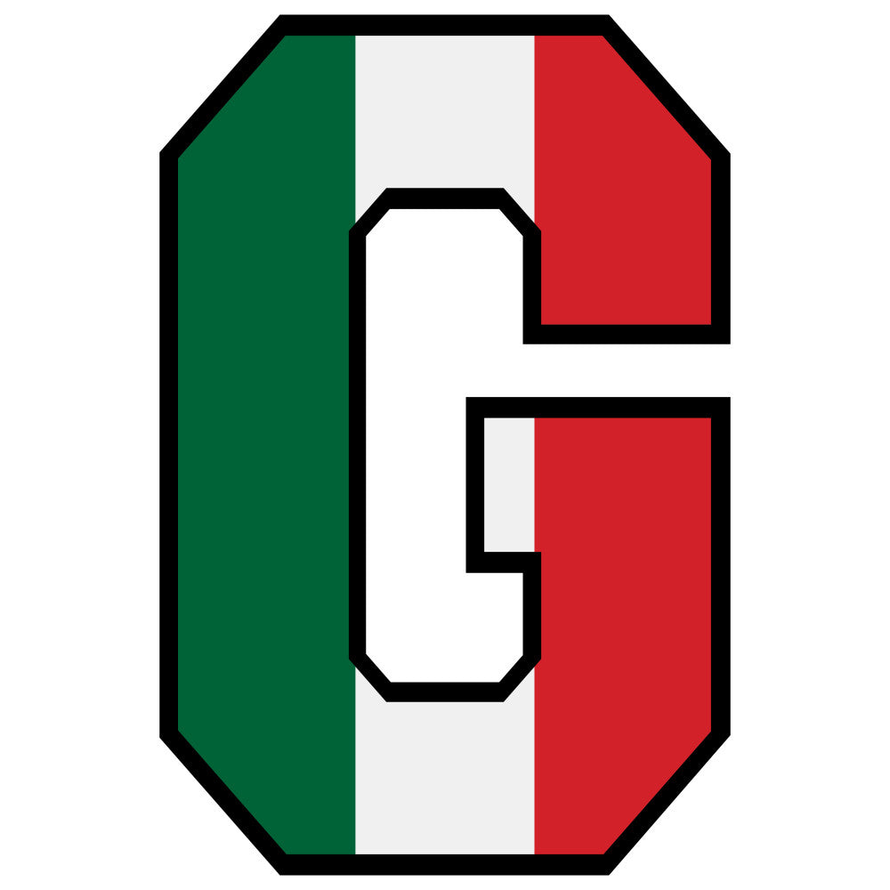 green, white, red, mexican flag colors, letter g, alphabet panel, fabric panel, quilting cotton, patriotic, national colors, block letter, tricolor stripes, educational fabric, letter learning, sewing material, craft fabric, children's fabric, bold lettering, geometric design