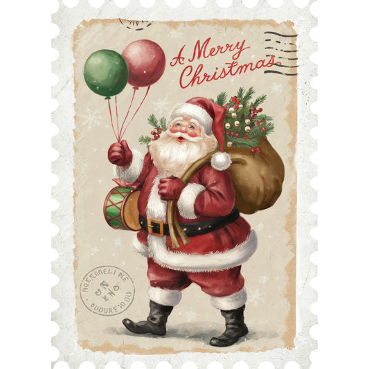 Vintage Christmas Postage Fabric Panel 6