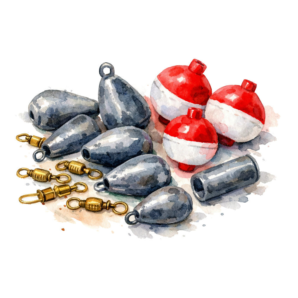 fishing tackle, fishing lures, sinkers, bobbers, red and white, navy blue, metallic gold, christmas, holiday, fishing theme, nautical, sports, hobbies, vintage, traditional, rustic, whimsical, decorative, tackle box, fishing equipment, angler, outdoor, recreational, winter holiday, festive, red white and blue, metallic accents, brass, seasonal, gift giving