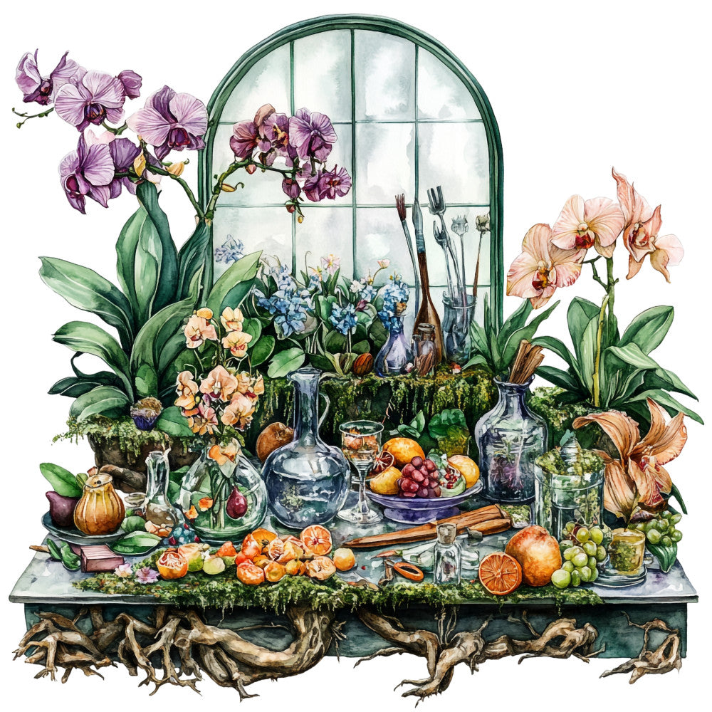 Watercolor Greenhouse Fabric Panel 10