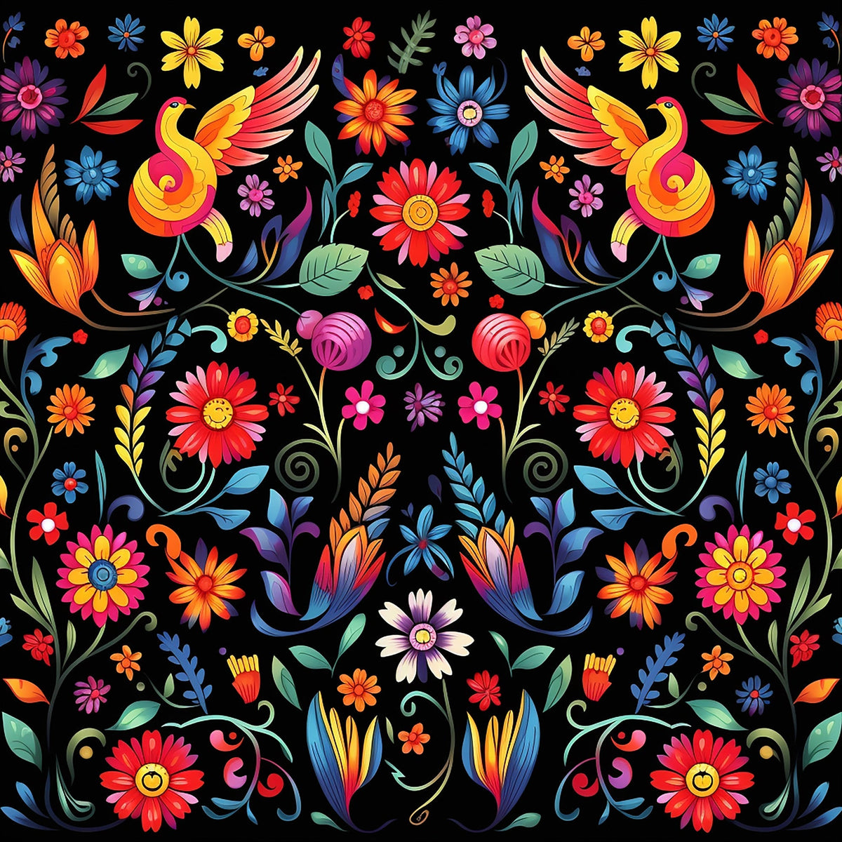 Midnight Otomi Garden Pattern 3 Minky Fabric