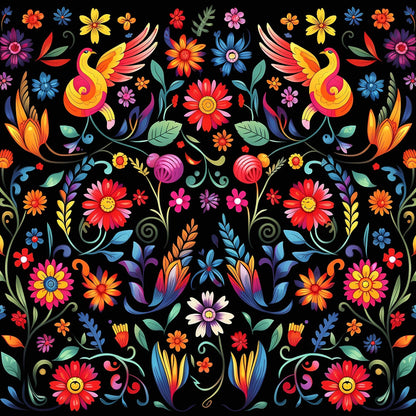 Midnight Otomi Garden Pattern 3 Minky Fabric