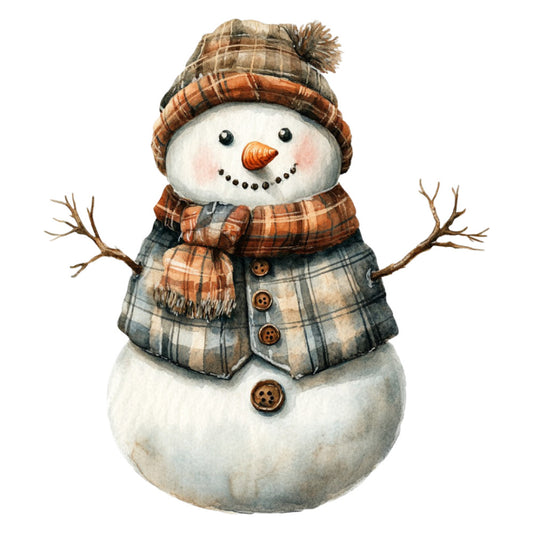 Watercolor Christmas Snowman Fabric Panel 17