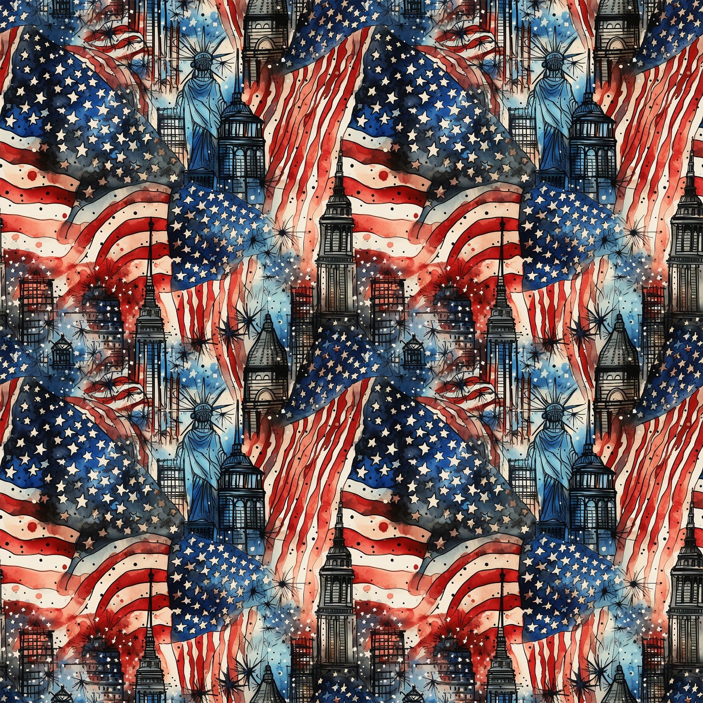 Patriotic Grunge Pattern 2 Quilting Cotton Fabric