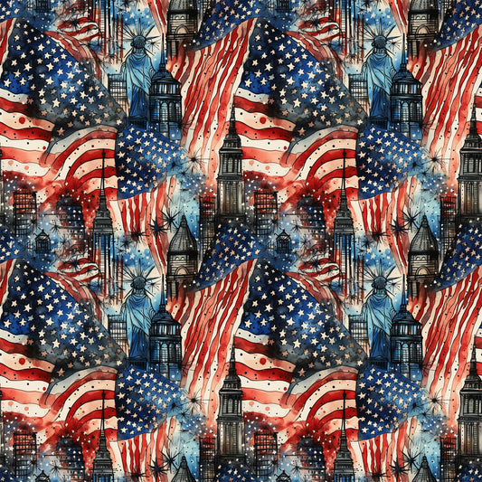 Patriotic Grunge Pattern 2 Quilting Cotton Fabric