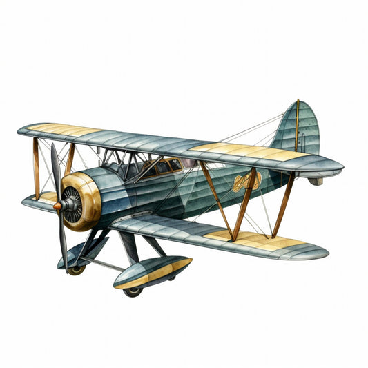 vintage airplane, biplane, retro aircraft, steampunk, aviation, pilot, antique plane, teal blue, forest green, cream, gold, brass, art deco, transportation, historical, nostalgia, 1920s, 1930s, classic, elegant, adventurous, travel theme, sky theme, mechanical, industrial, whimsical, heritage, collectors, wall hanging, panel print