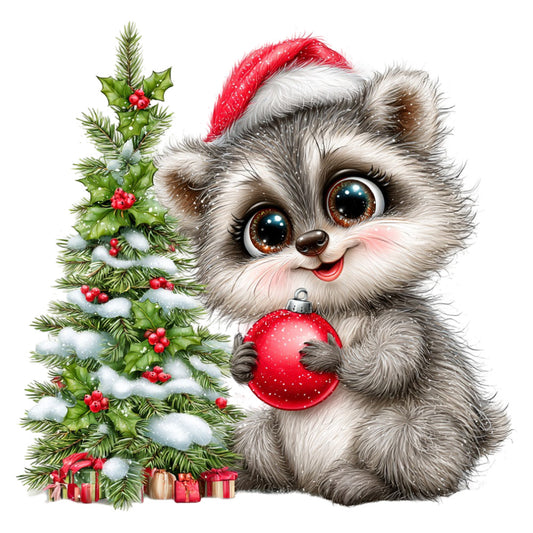 christmas, holiday, festive, kitten, cat, fluffy, cute animals, whimsical, playful, red, white, gray, silver, forest green, holly, berries, snow, winter, santa hat, christmas ornament, baubles, gifts, presents, traditional, cheerful, family friendly, children's, seasonal decor, christmas tree