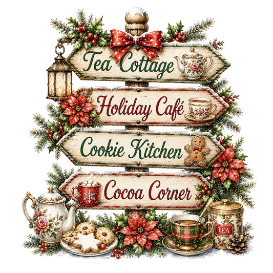 christmas, holiday, winter, red, green, cream, gold, vintage, rustic, elegant, traditional, floral, poinsettia, holly, berries, tea party, cottage core, farmhouse, gingerbread man, teapot, teacup, cookies, cocoa, festive, botanical, victorian, retro, whimsical, seasonal, home decor