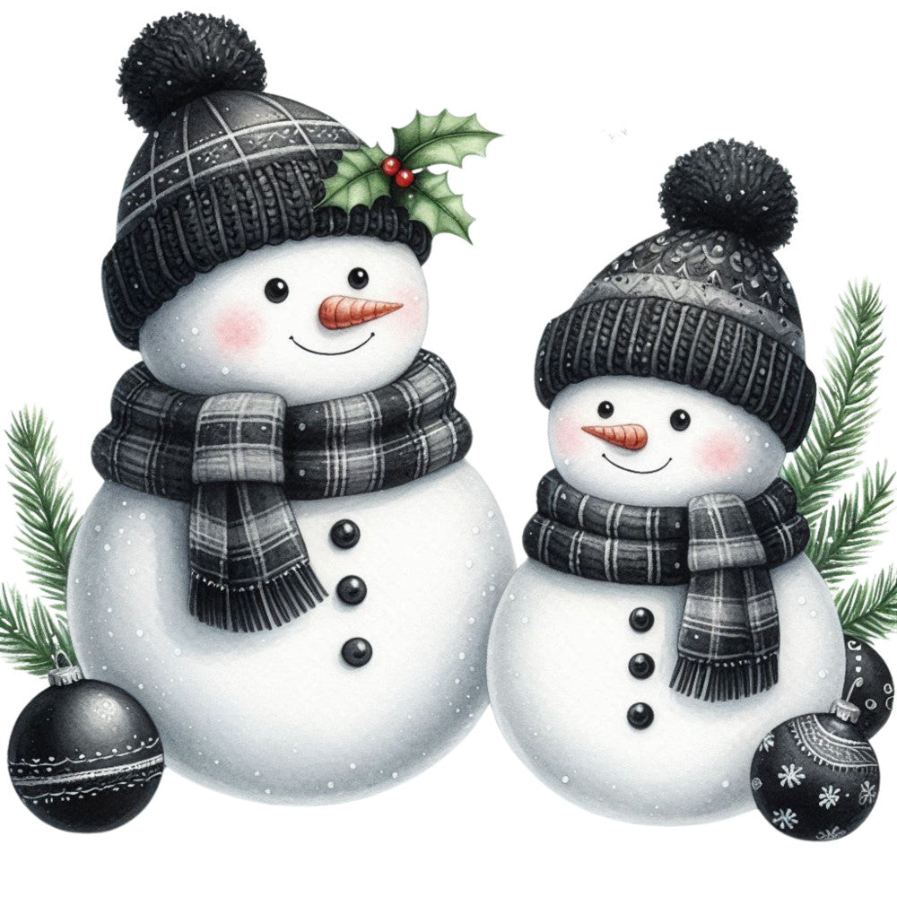 Black Hat Snowmen Fabric Panel 9