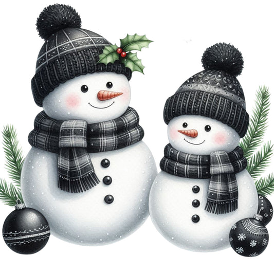 Black Hat Snowmen Fabric Panel 9