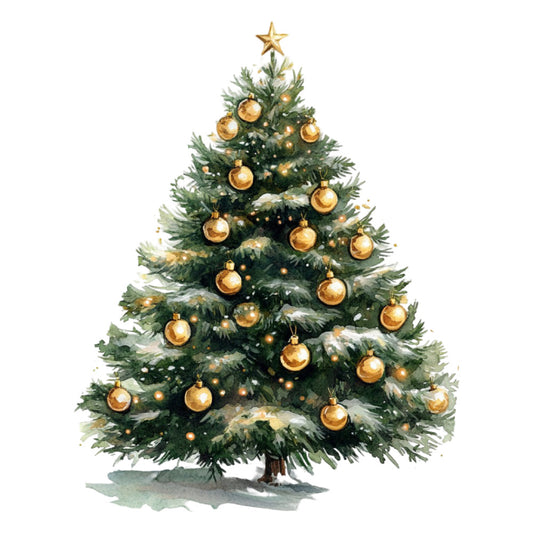 Watercolor Christmas Scene Fabric Panel 10