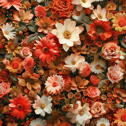 Realistic Flower Patch Pattern 16 Quilting Cotton Fabric