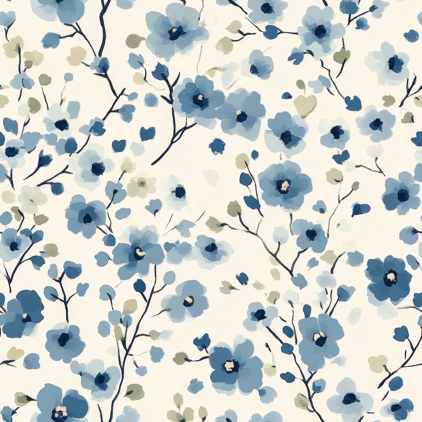 Cornflower Blue Floral Pattern 12 Quilting Cotton Fabric