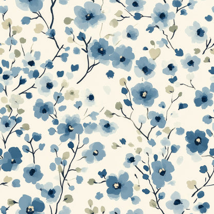 Cornflower Blue Floral Pattern 12 Quilting Cotton Fabric