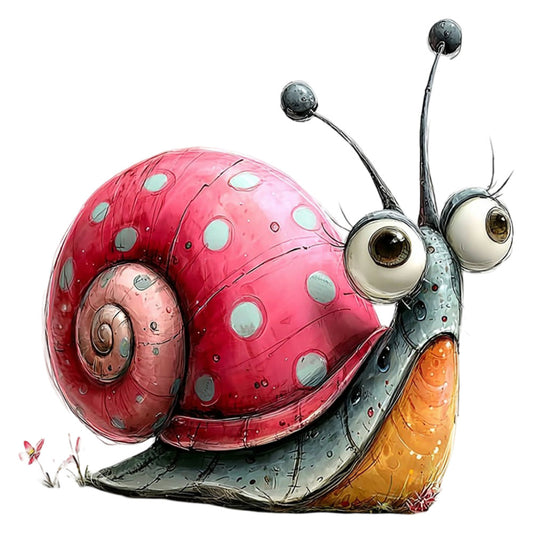 hot pink, coral orange, charcoal gray, cream white, steampunk, mechanical, whimsical, snail, insects, nature, fantasy, animal, quirky, retro, vintage, industrial, gears, polka dots, spotted pattern, children's, playful, imaginative, garden theme, spring, summer, cute creatures, conversation print, novelty, artistic illustration