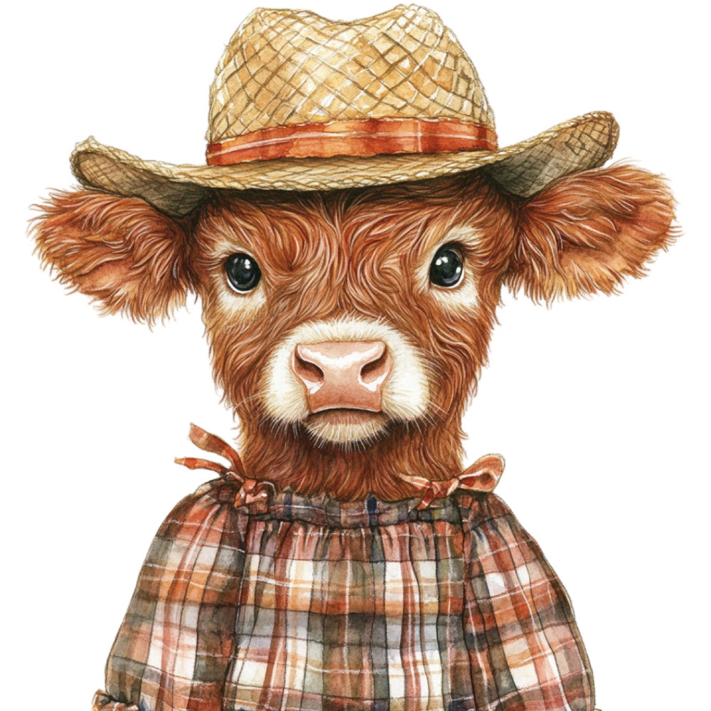 Cute Western Highland Cow Fabric Panel 25