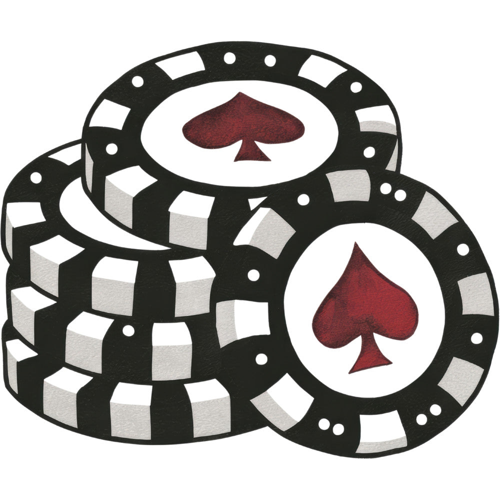 watercolor, casino, poker chips, spades, gambling, black, white, red, burgundy, gaming, cards, chips stack, fabric panel, quilting cotton, entertainment theme, casino motif, geometric pattern, circular design, betting chips, game night