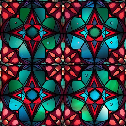 Stained Glass Christmas Pattern 10 Quilting Cotton Fabric