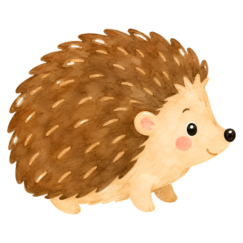 cute hedgehog, brown, tan, cream, beige, animal, woodland, nature, whimsical, children's, baby, kawaii, illustrated, forest creature, spiky quills, charming, playful, nursery, adorable, patchwork, appliqué, autumn, fall, rustic, storybook, sweet, innocent, gentle, woodland animals, forest friends