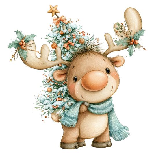 reindeer, christmas, holiday, whimsical, cute animals, festive, winter, sage green, cream, tan, beige, rust orange, golden yellow, floral, berries, holly, star, bow, decorative, charming, children's, baby, nursery, vintage style, folk art, watercolor, magical, jolly, seasonal, festive design