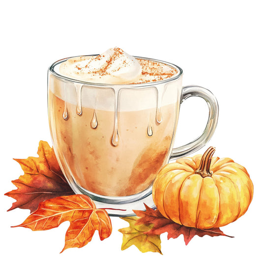 pumpkin spice, autumn, fall, cream, ivory, golden yellow, burnt orange, rust orange, pumpkin, maple leaves, seasonal, harvest, cozy, warm tones, whimsical, coffee drink, latte art, beverage, cinnamon spice, thanksgiving, october, november, decorative, home decor, fall aesthetic, autumn leaves, nature themed, nostalgic, hygge