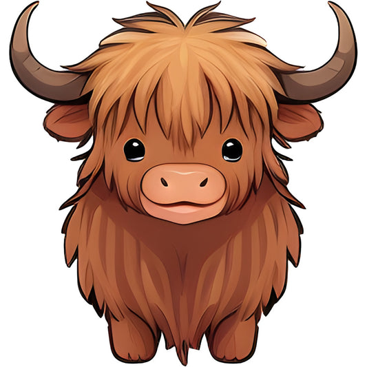 highland cow, brown, tan, rust brown, chocolate brown, cute animals, whimsical, farmhouse, nursery, baby, livestock, cattle, adorable, kawaii style, children's fabric, farm animals, rustic, folk art, long horned cow, shaggy hair, big eyes, country, pastoral, animal portrait, gender neutral, playful, illustration style