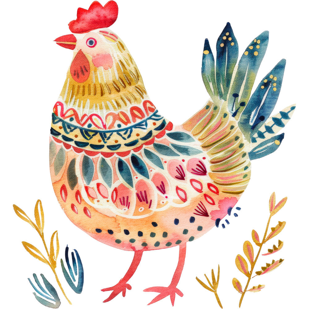 Folk Chicken Fabric Panel 17