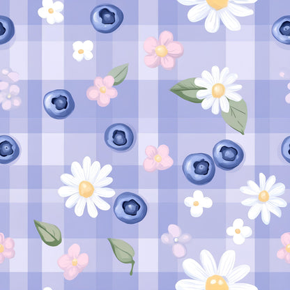 Berries with Flowers Gingham Pattern 14 Quilting Cotton Fabric