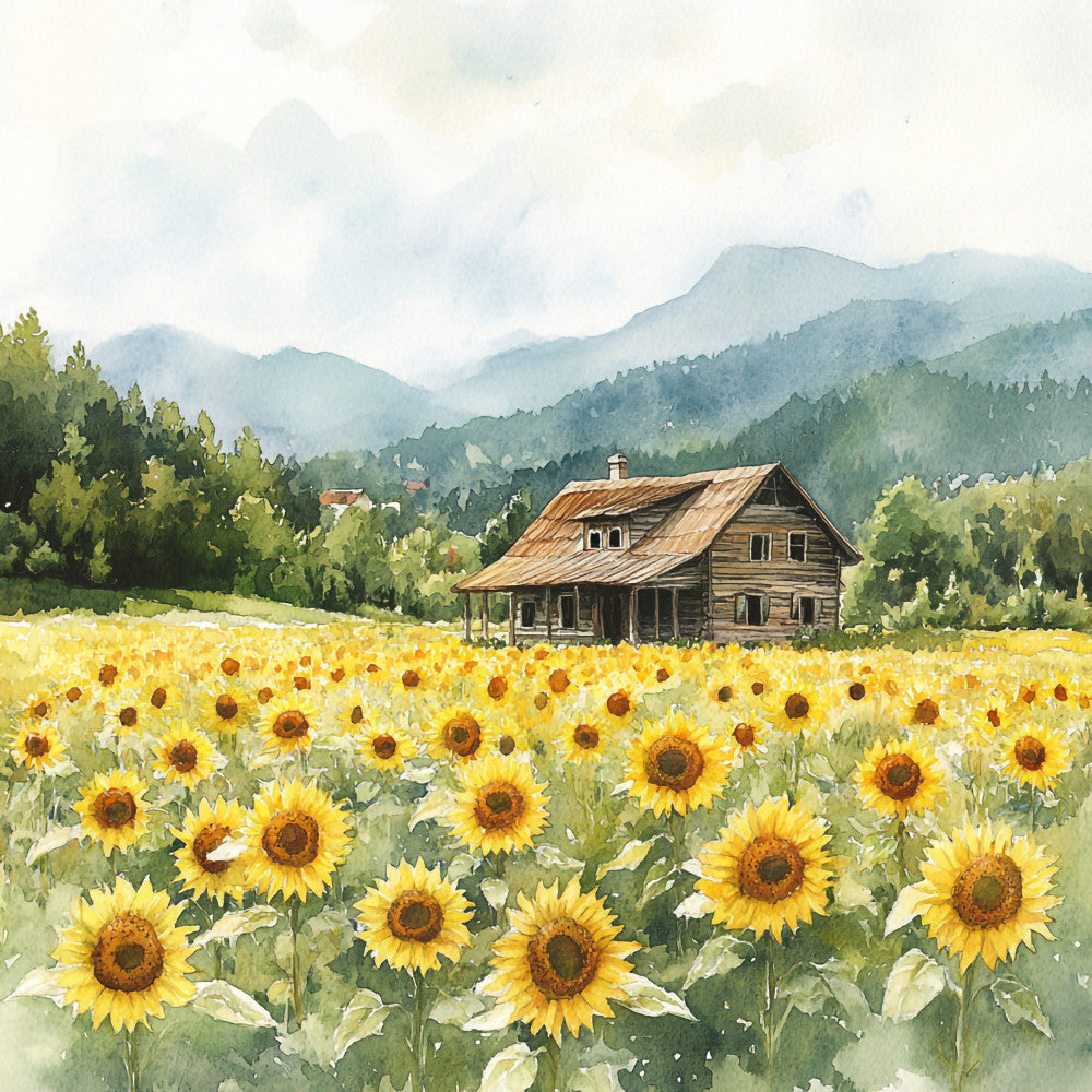 Sunflower Summer Landscape Fabric Panel 8