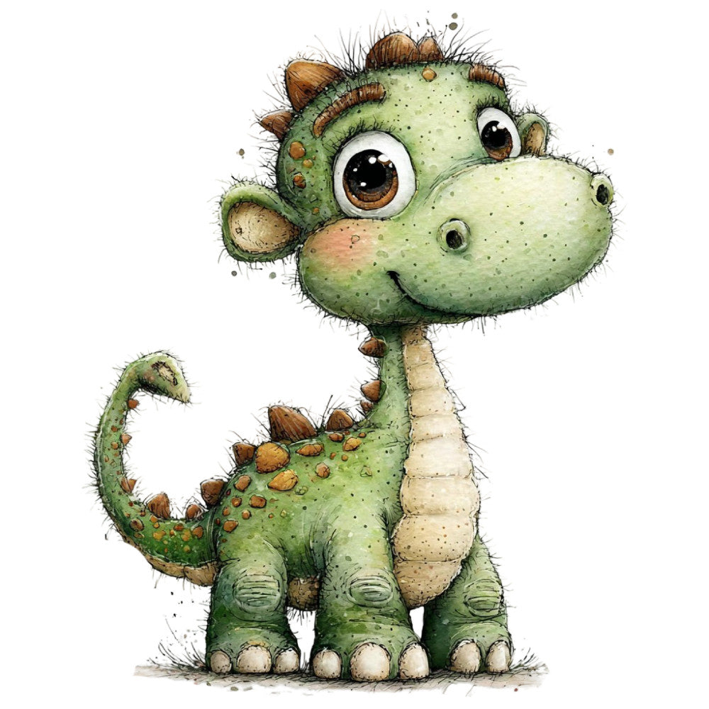 sage green, moss green, cream, tan, brown, beige, whimsical, cute, dinosaur, dino, reptile, children's, kids, baby, playful, friendly, illustration, character, cartoon, nursery, animal themed, prehistoric, decorative, textured, detailed, young child, toddler, wall hanging, crib quilt, baby quilt
