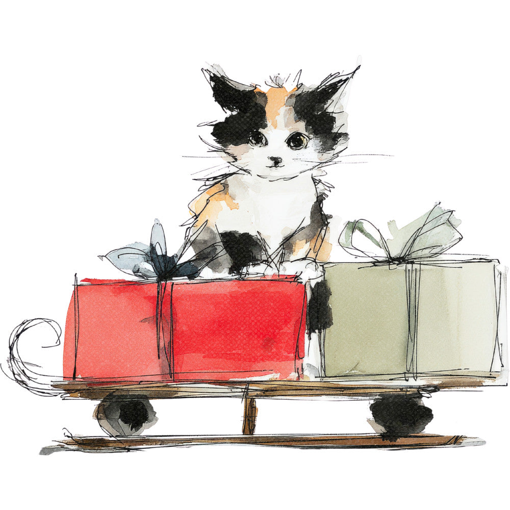 Handdrawn Christmas Cats Fabric Panel 16