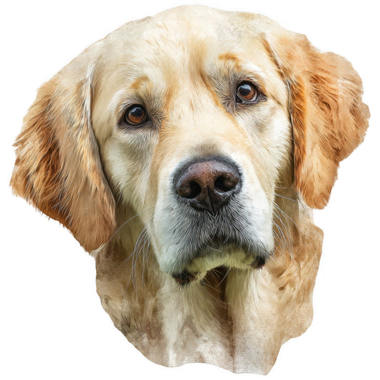 golden retriever, dog portrait, cream, tan, golden brown, amber, chocolate brown, realistic, photorealistic, animals, pet, dogs, canine, nature, animal lovers, portrait, detailed, lifelike, friendly, warm tones, beige, light brown, rustic, traditional, home decor, wall hanging, pet lovers, dog breed, gentle expression, faithful friend