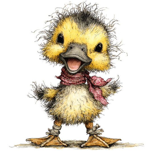 yellow duck, baby animals, whimsical, farmhouse, plaid scarf, spring, summer, cheerful, cute animals, country style, rustic, children's fabric, animal motifs, yellow and cream, burgundy red, black accents, tan brown, birds, watercolor style, illustrative, vintage inspired, folk art, playful, heartwarming, nursery, baby quilt, wall hanging, storybook, pastoral, cottage core