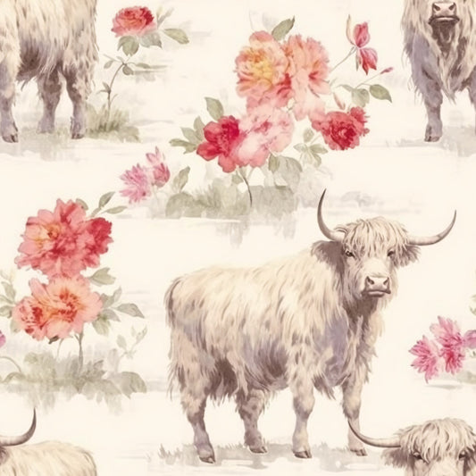 Highland Cows on the Farm Pattern 3 Quilting Cotton Fabric