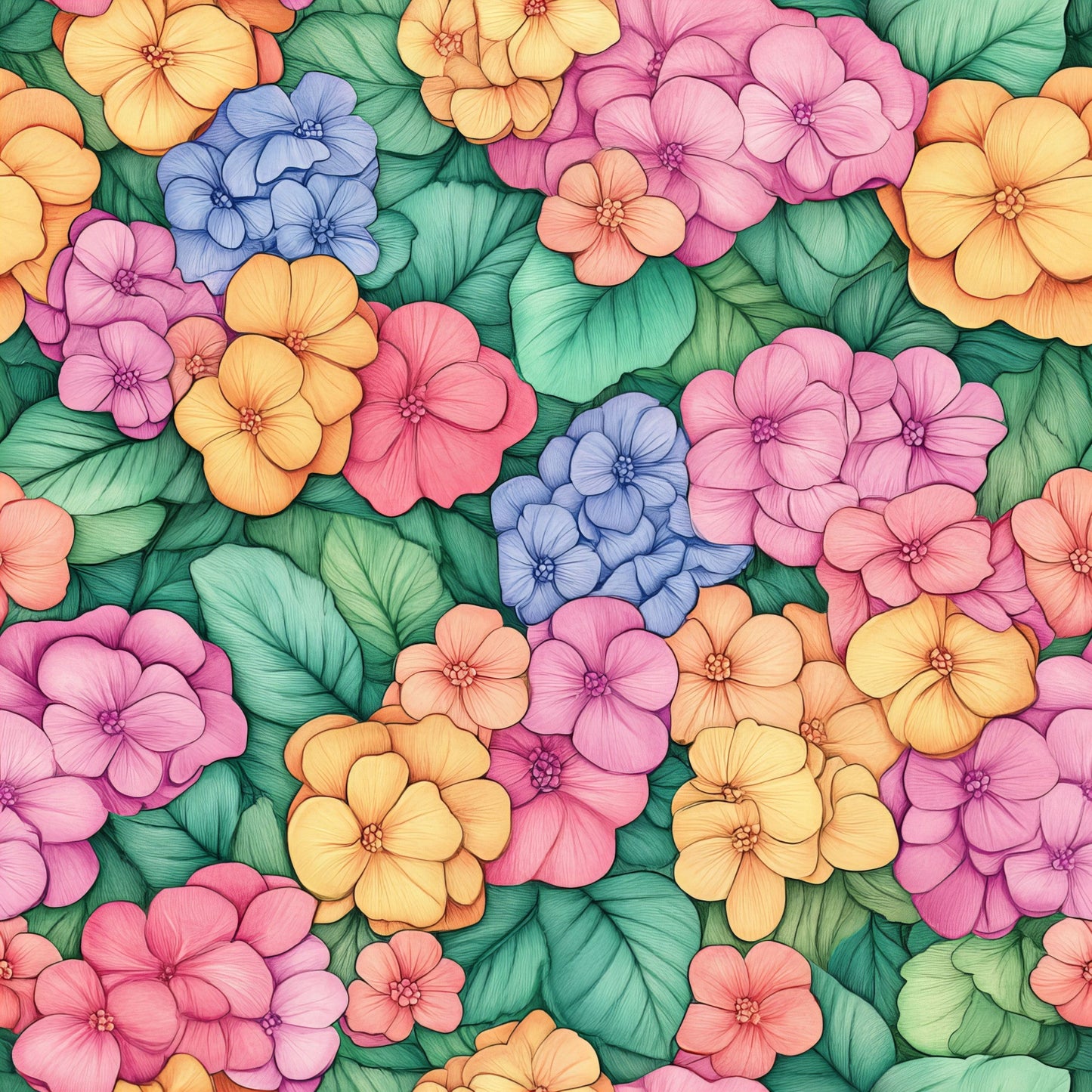 Colorful Hydrangeas Pattern 2 Quilting Cotton Fabric