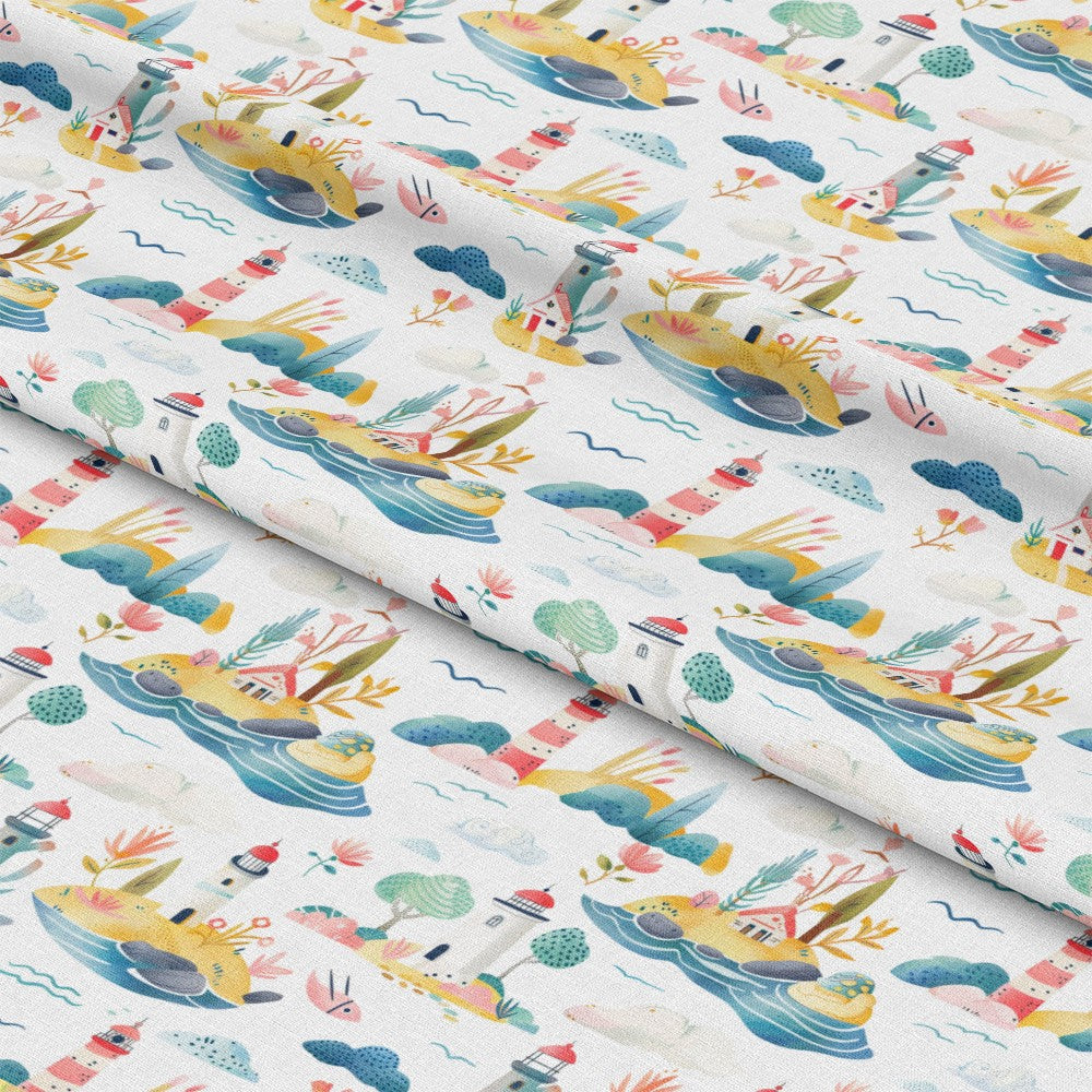 Springtime Lighthouse Scene Pattern 4 Quilting Cotton Fabric