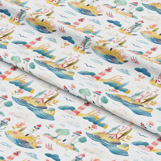 Springtime Lighthouse Scene Pattern 4 Quilting Cotton Fabric