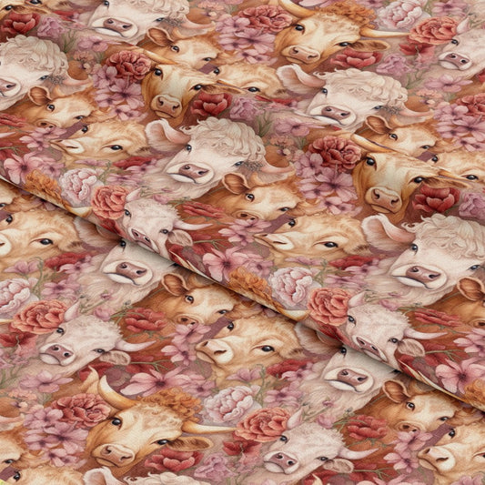 Pretty Highland Cows Pattern 2 Quilting Cotton Fabric