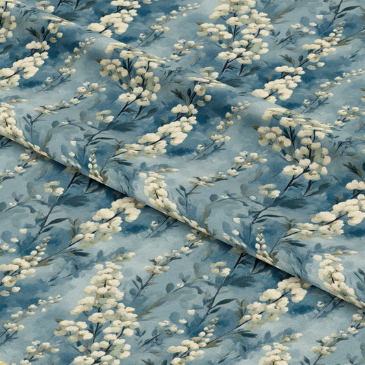 Cornflower Blue Floral Pattern 19 Quilting Cotton Fabric