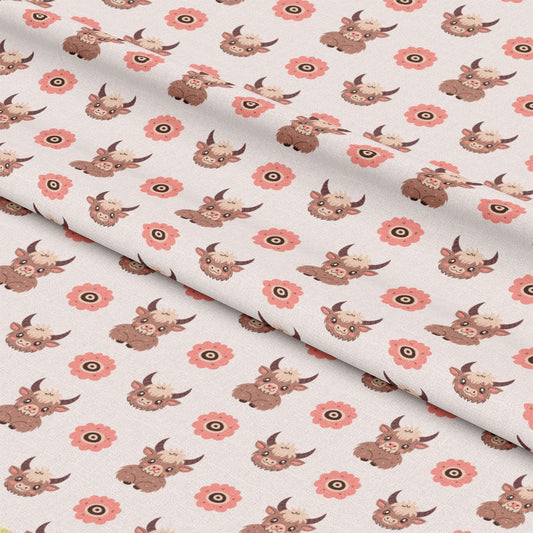 Cute Baby Highland Cows Pattern 8 Quilting Cotton Fabric