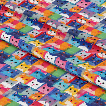 Cat Patchwork Pattern 12 Quilting Cotton Fabric