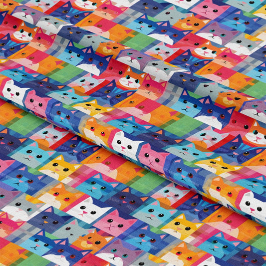 Cat Patchwork Pattern 12 Quilting Cotton Fabric