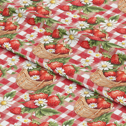 Strawberry Gingham Picnic Pattern 2 Quilting Cotton Fabric