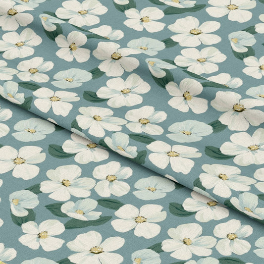 Cornflower Blue Floral Pattern 3 Quilting Cotton Fabric