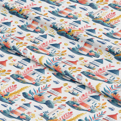 Springtime Lighthouse Scene Pattern 8 Quilting Cotton Fabric