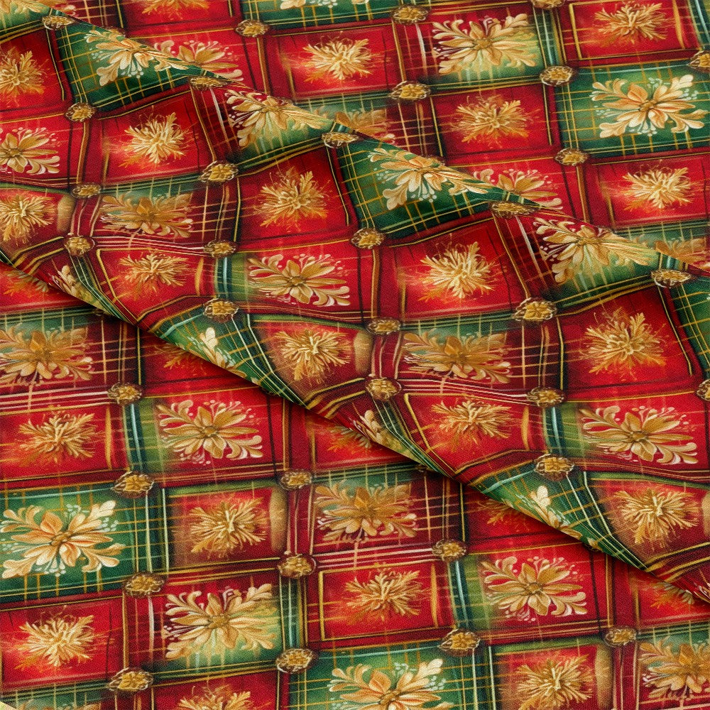 Red Green Gold Christmas Pattern 3 Quilting Cotton Fabric