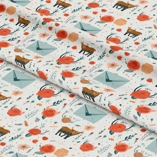 Handdrawn Highland Cows Pattern 3 Quilting Cotton Fabric