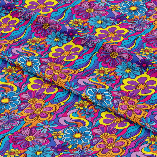 Rainbow Hippie Flowers Pattern 3 Quilting Cotton Fabric
